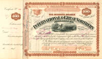 International and Great Northern Railroad Co. signed by William Marsh Rice - Stock Certificate